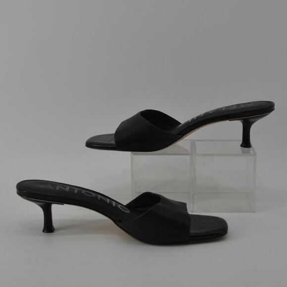 Antonio Melanie Wms Sz 9 Slip On Sandals Black Leather Kitten Heel - Picture 6 of 14
